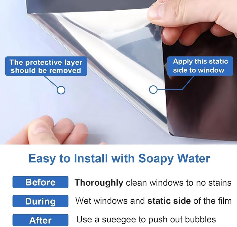 Dwersty One Way Daytime Window Privacy Film See Out Not in, Window Tint for Home, Reflective Mirror Glass Windows Coverings Sun Heat UV Blocking, Black-Silver, 17.5" X 78.7" - Image 5